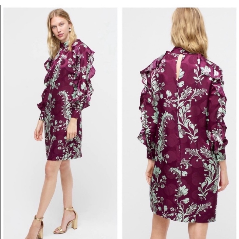 NWT J. Crew Collection 100% Silk Ruffle Sleeve High Neck Dress